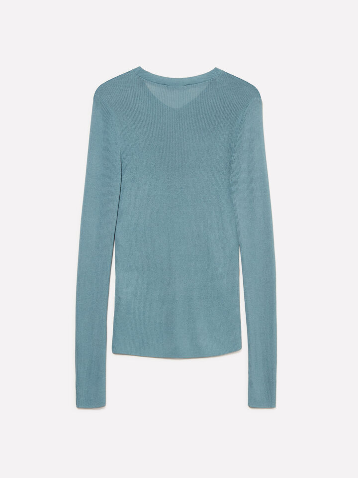 Powder blue Henley top - women's crew neck sweaters - Blue | Sisley image number 6